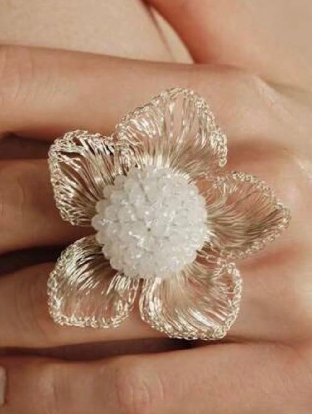 Elegant White Floral Statement Ring